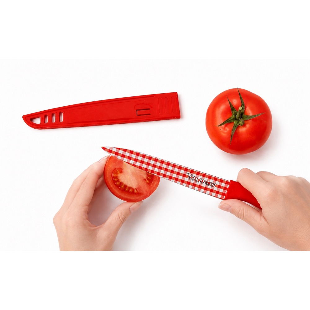Tomodachi Red Gingham Checkered Utility Knife with Matching Sheath Cover 115-12